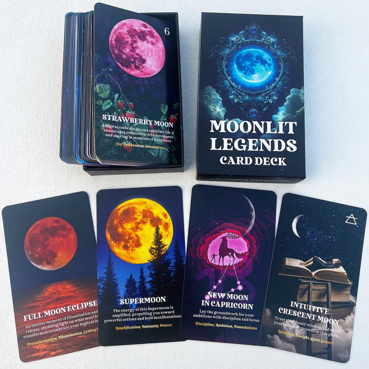 Soulme Moon Phases Oracle Deck cover art with celestial imagery for mindful readings.