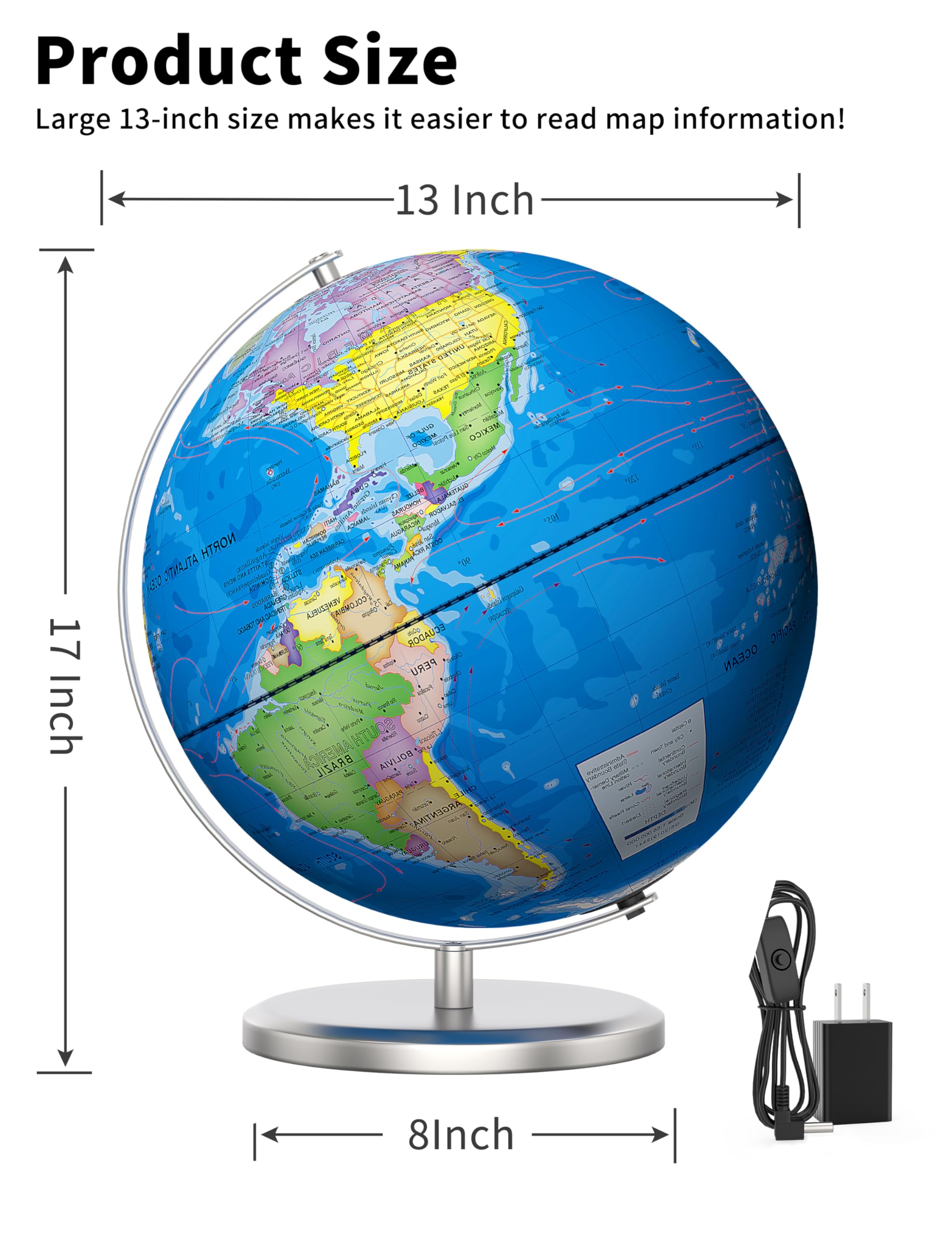 SOUNDANCE LED-lit globe with vivid map details for bedtime learning.