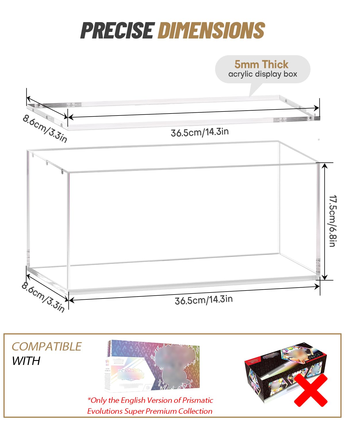 SOWANO clear acrylic display box side view showing compact profile and expandable lid.