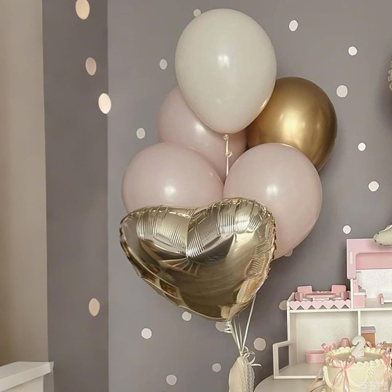 Sowide baby shower and Valentine decor with soft champagne tones