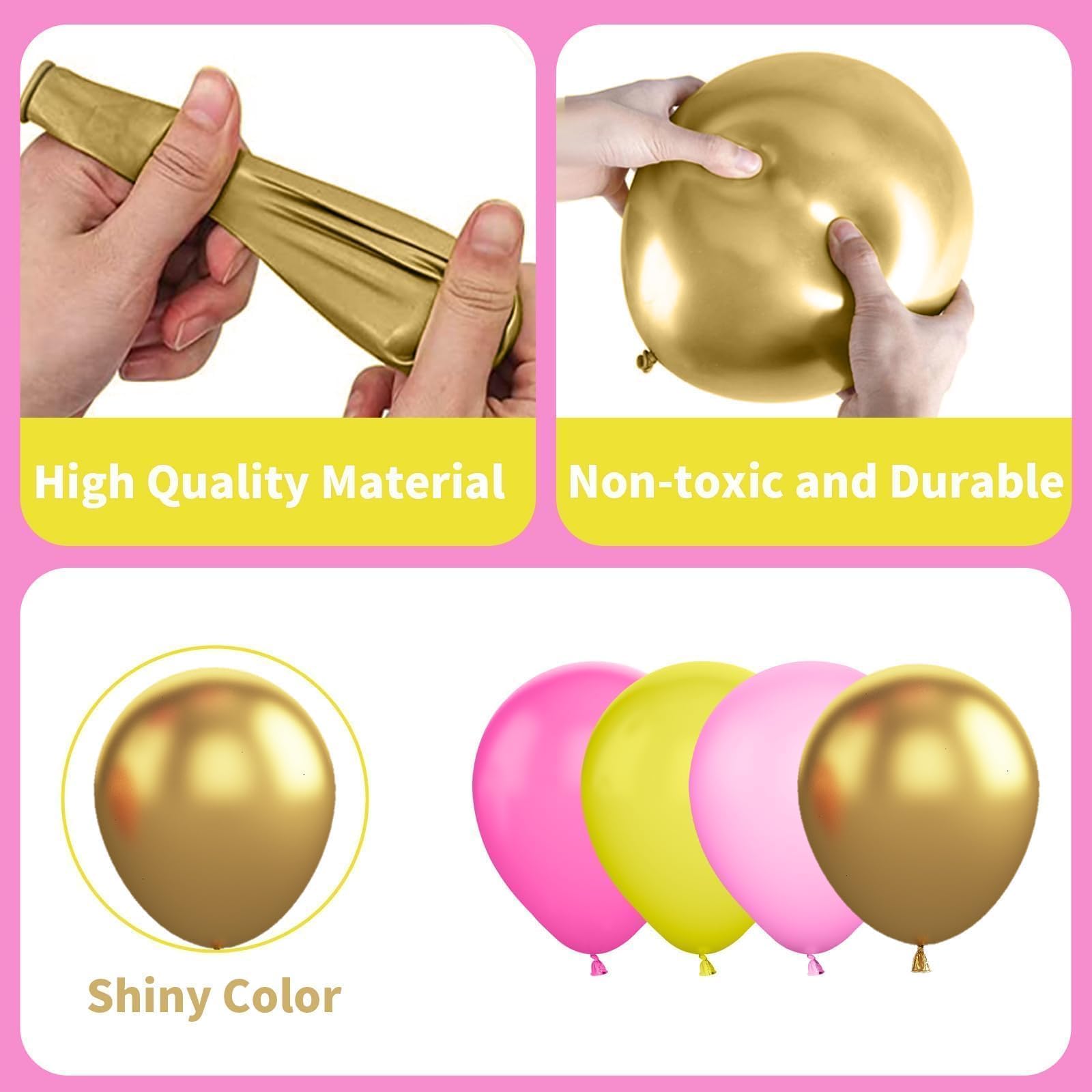 Sowide balloon garland ideas featuring yellow and pink tones.