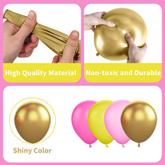 Sowide balloon garland ideas featuring yellow and pink tones.