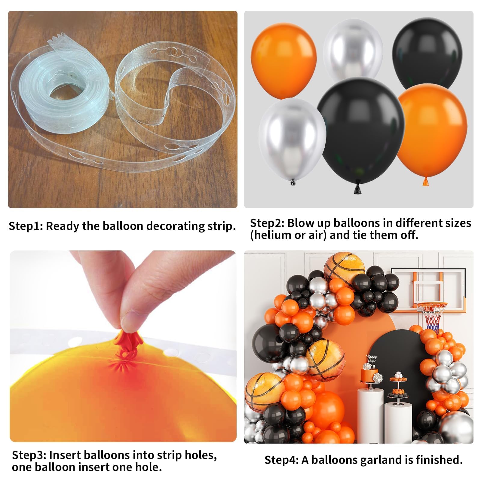 Sowide basketball garland kit with 18inch silver balloons for metallic shine