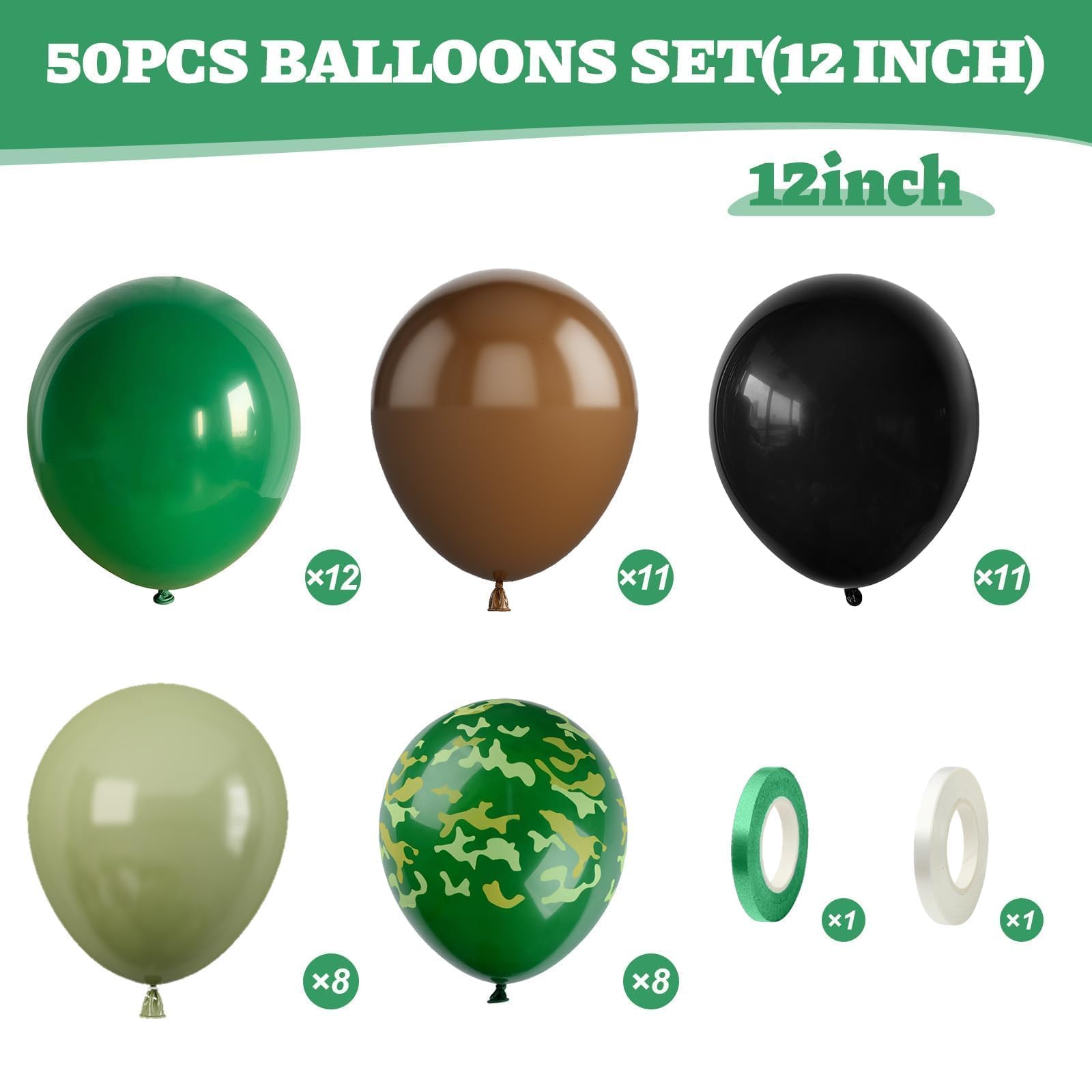 Sowide black balloons create bold contrast for camouflage party backdrops.