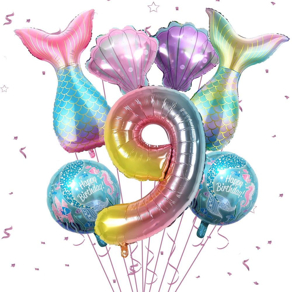 Sowide mermaid 9th birthday number balloon creates a bold party centerpiece.