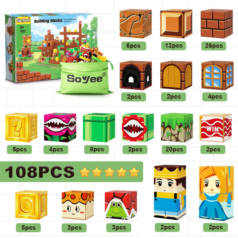Soyee 108pcs magnetic blocks portable travel kit makes learning on the go.
