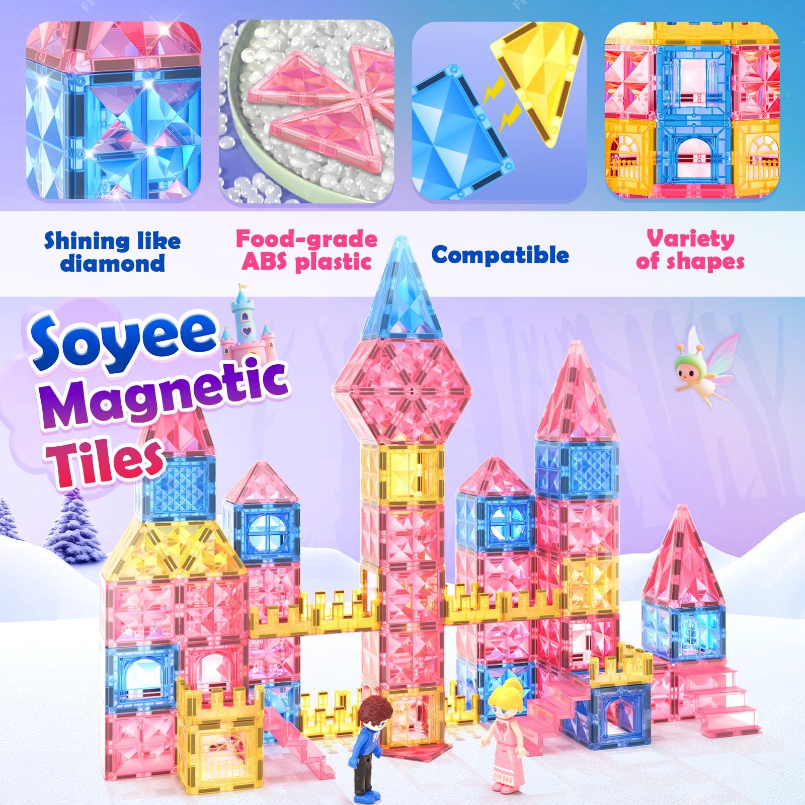Soyee Diamond Magnetic Tiles castle garden pieces enable magical scene creation.