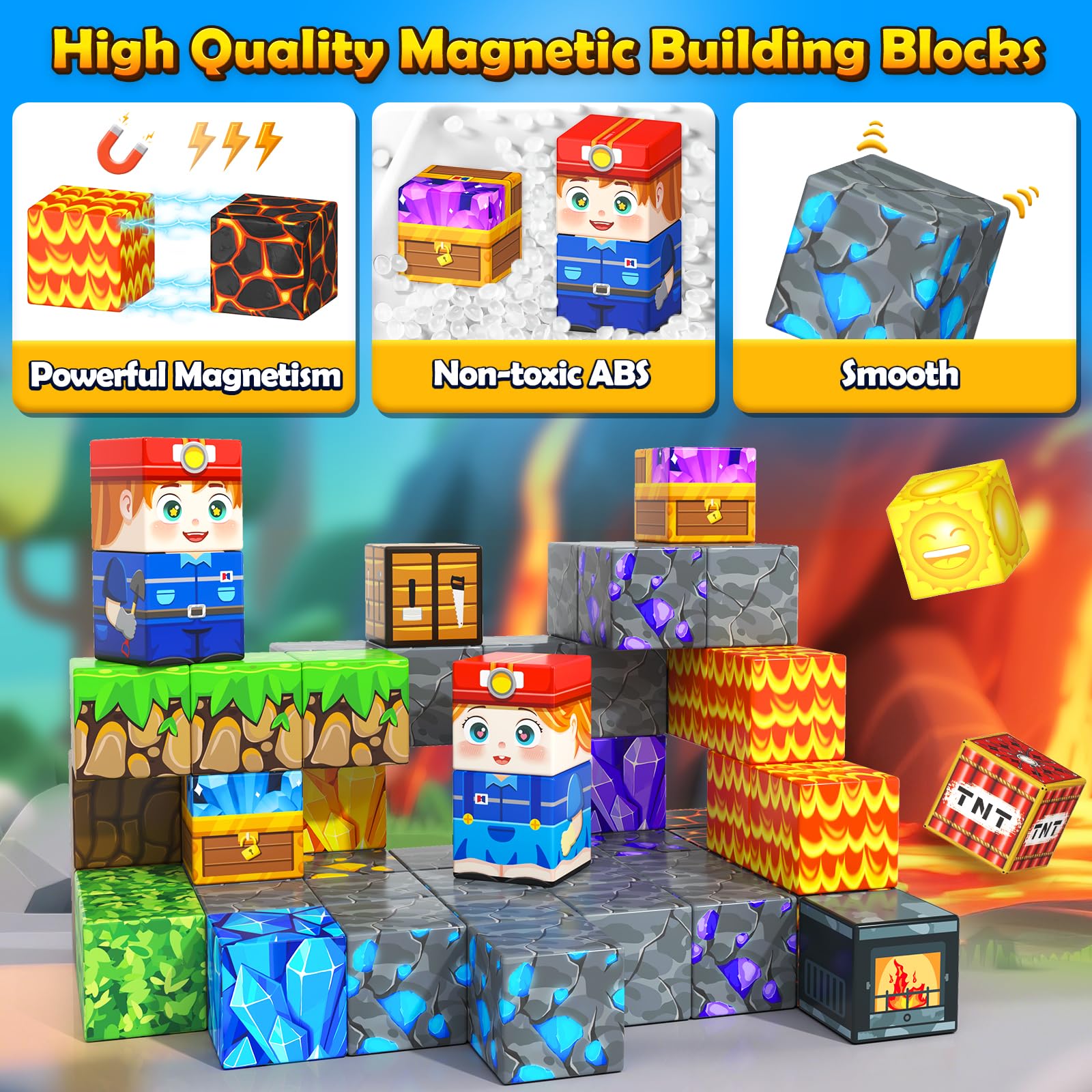 Soyee Magnetic Blocks bright colors support early color and shape recognition during play.