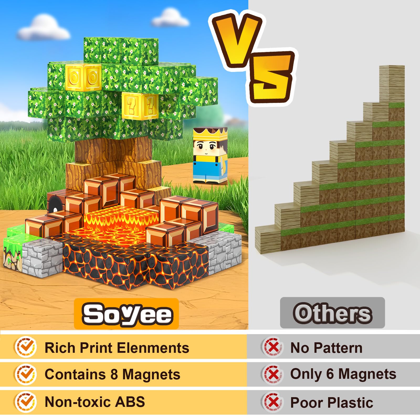 Soyee lava world blocks spark dramatic scenes like rivers and volcanoes