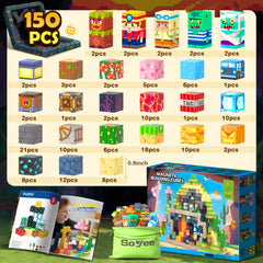 Soyee Magnetic Blocks sakura trees cabin show forest scene recreation and cooperative play.