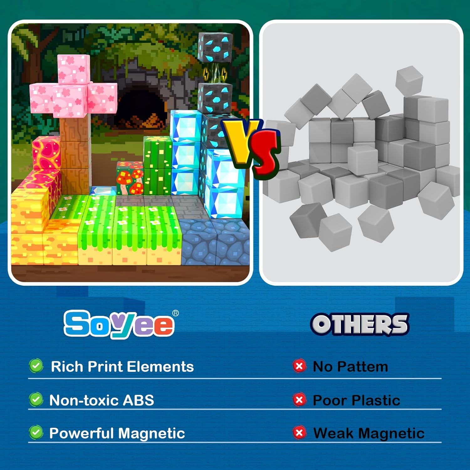 Soyee Magnetic Blocks sensory-stimulating play promotes fine motor skills and creativity.