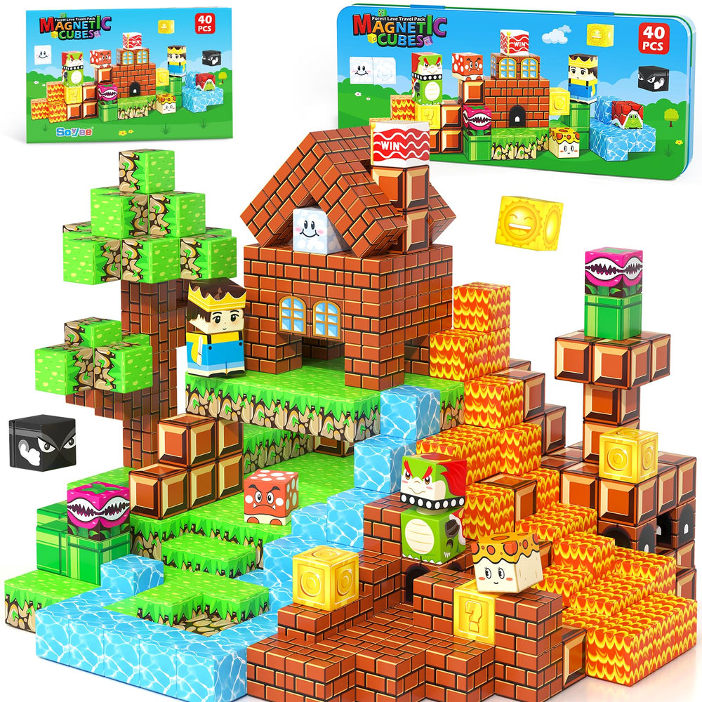 Soyee magnetic blocks in travel tin, portable and mess-free for on-the-go play.