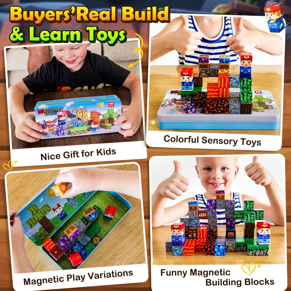 Soyee Magnetic Blocks travel tin open with colorful pieces for quick setup.