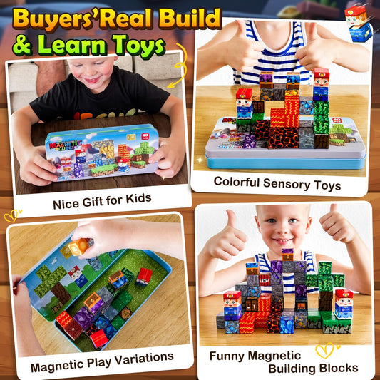 Soyee Magnetic Blocks travel tin open with colorful pieces for quick setup.