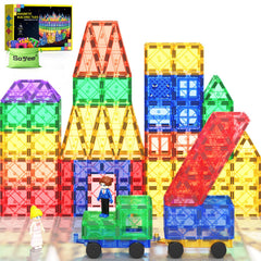 Soyee magnetic tiles car chassis for easy vehicle building and creative play.