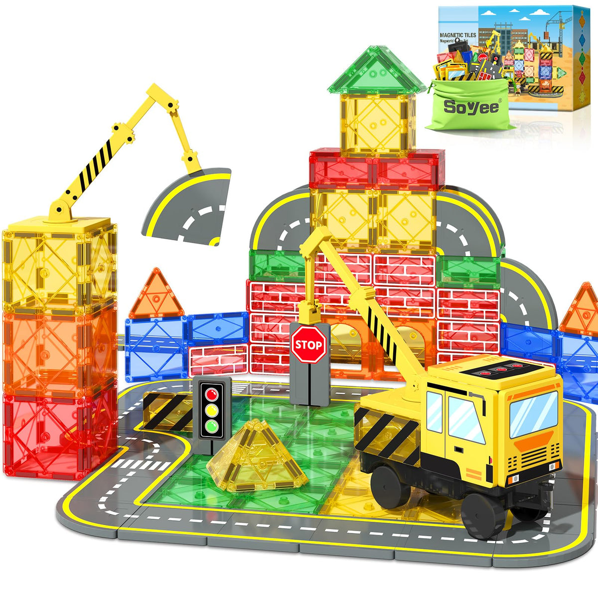 Soyee magnetic-tiles crane-truck for imaginative play and construction