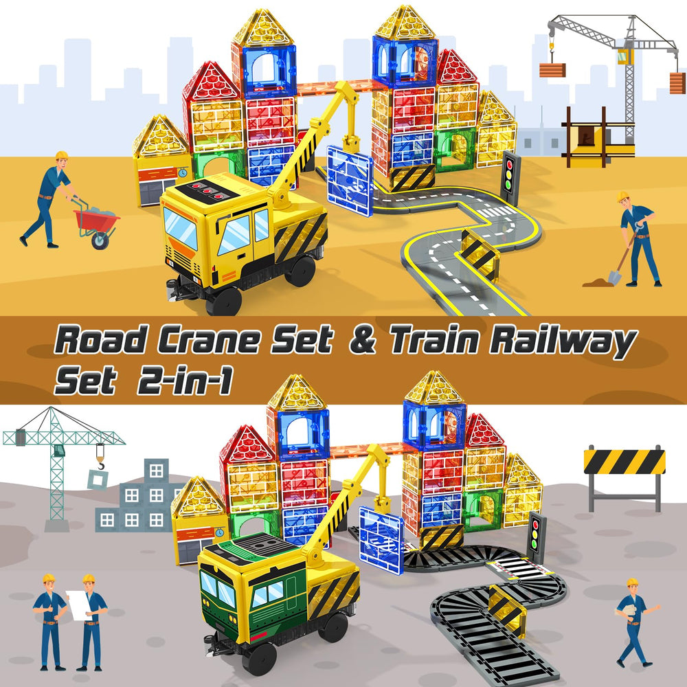 Soyee magnetic tiles railway station scene invites cooperative play and planning.