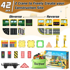 Soyee magnetic tiles rotate and telescope crane demonstrates mechanism play.