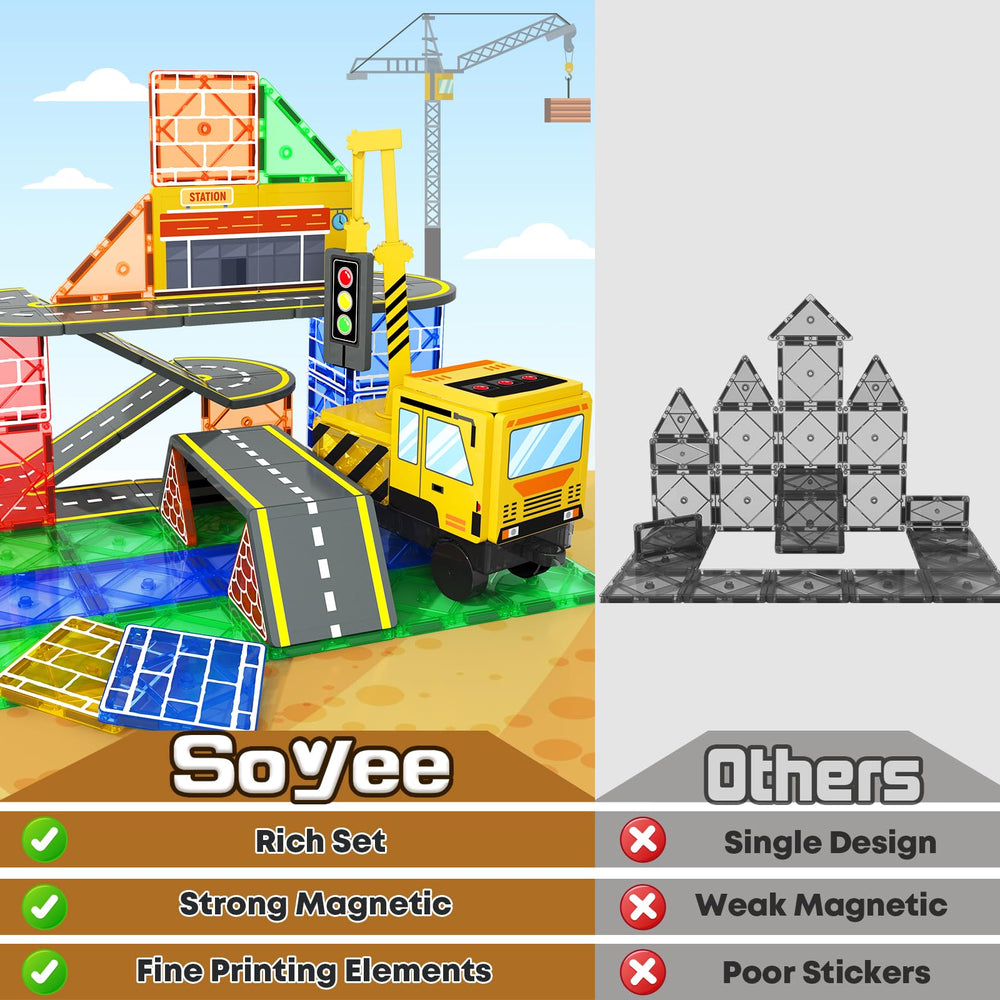 Soyee magnetic tiles train rescue scene sparks imaginative scenarios and storytelling.