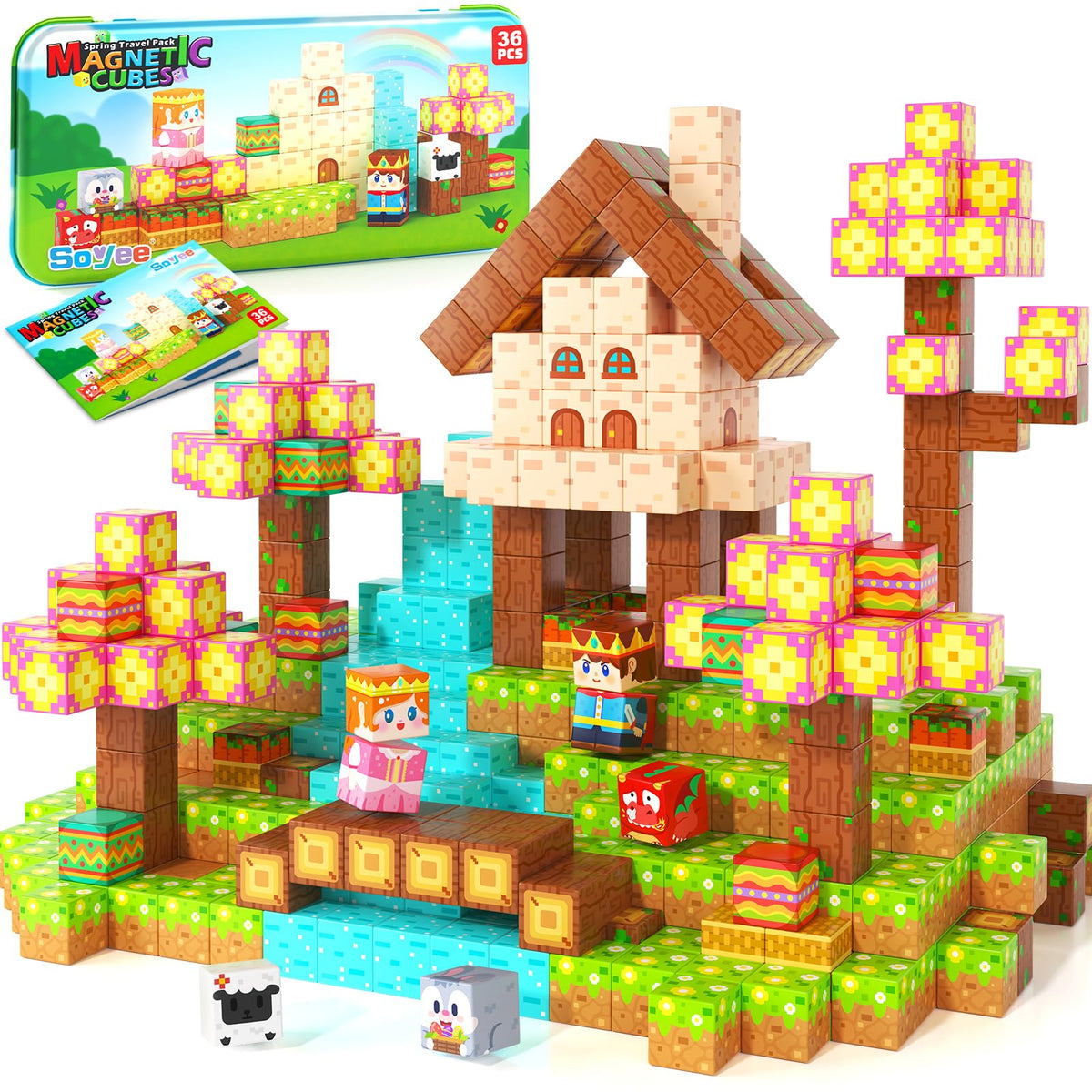 Soyee mini magnetic blocks travel case with colorful tiles boosts on-the-go creativity and fine motor skills.