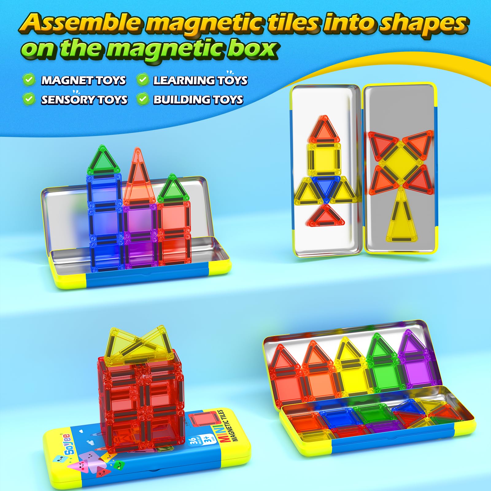 Soyee Mini Magnetic Tiles family play scene promoting screen-free fun
