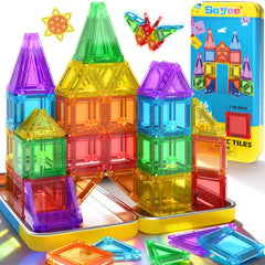 Soyee Mini Magnetic Tiles travel tin showing portable learning on the go