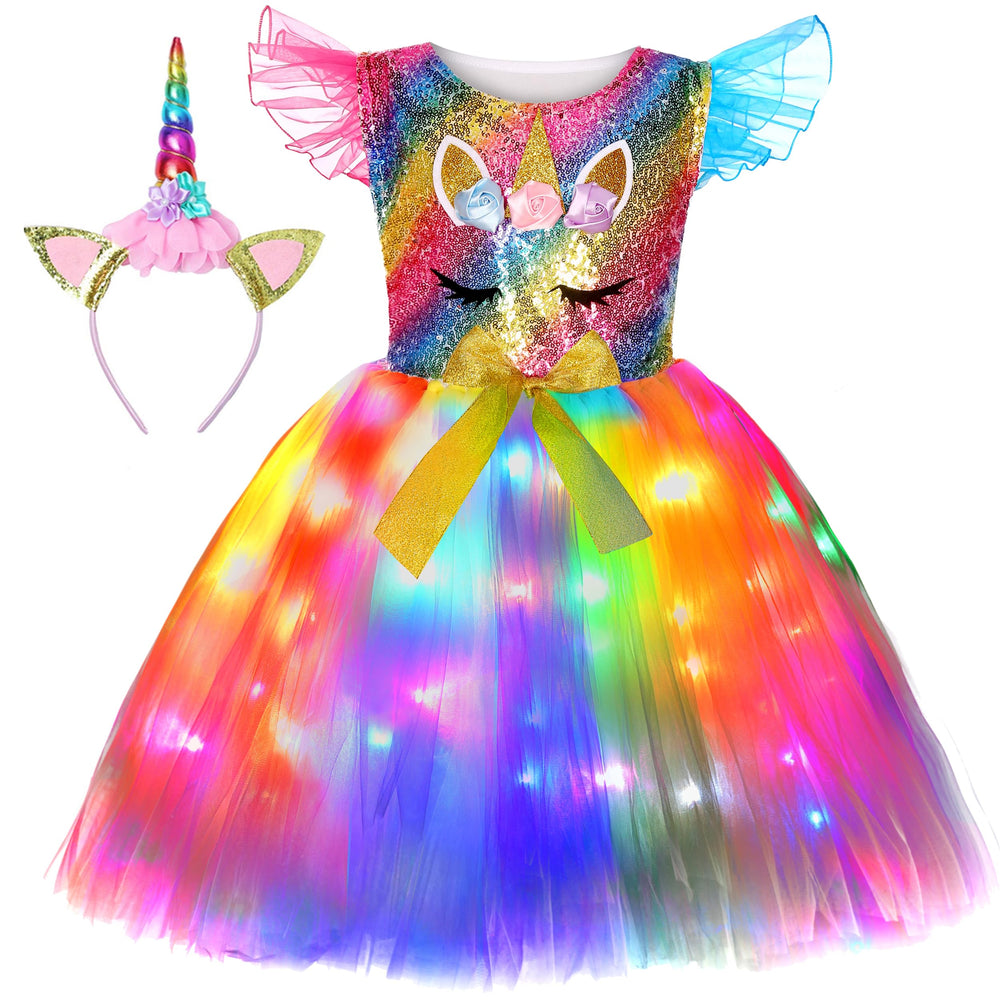 Soyoekbt girls unicorn dress with LED glow for magical parties