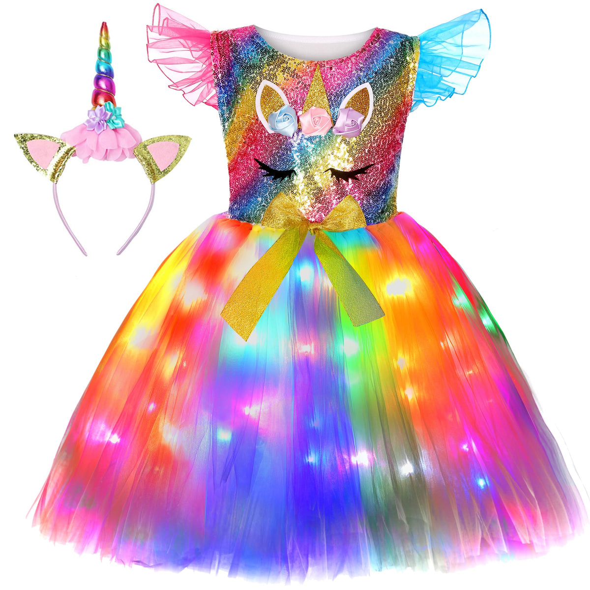 Soyoekbt girls unicorn dress with LED glow for magical parties