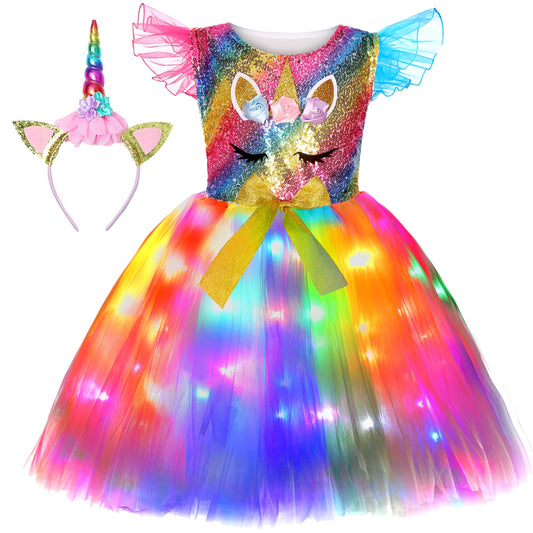 Soyoekbt girls unicorn dress with LED glow for magical parties