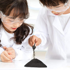 SPACECARE magnetic-field-pattern view using iron filings on paper to visualize field shapes.