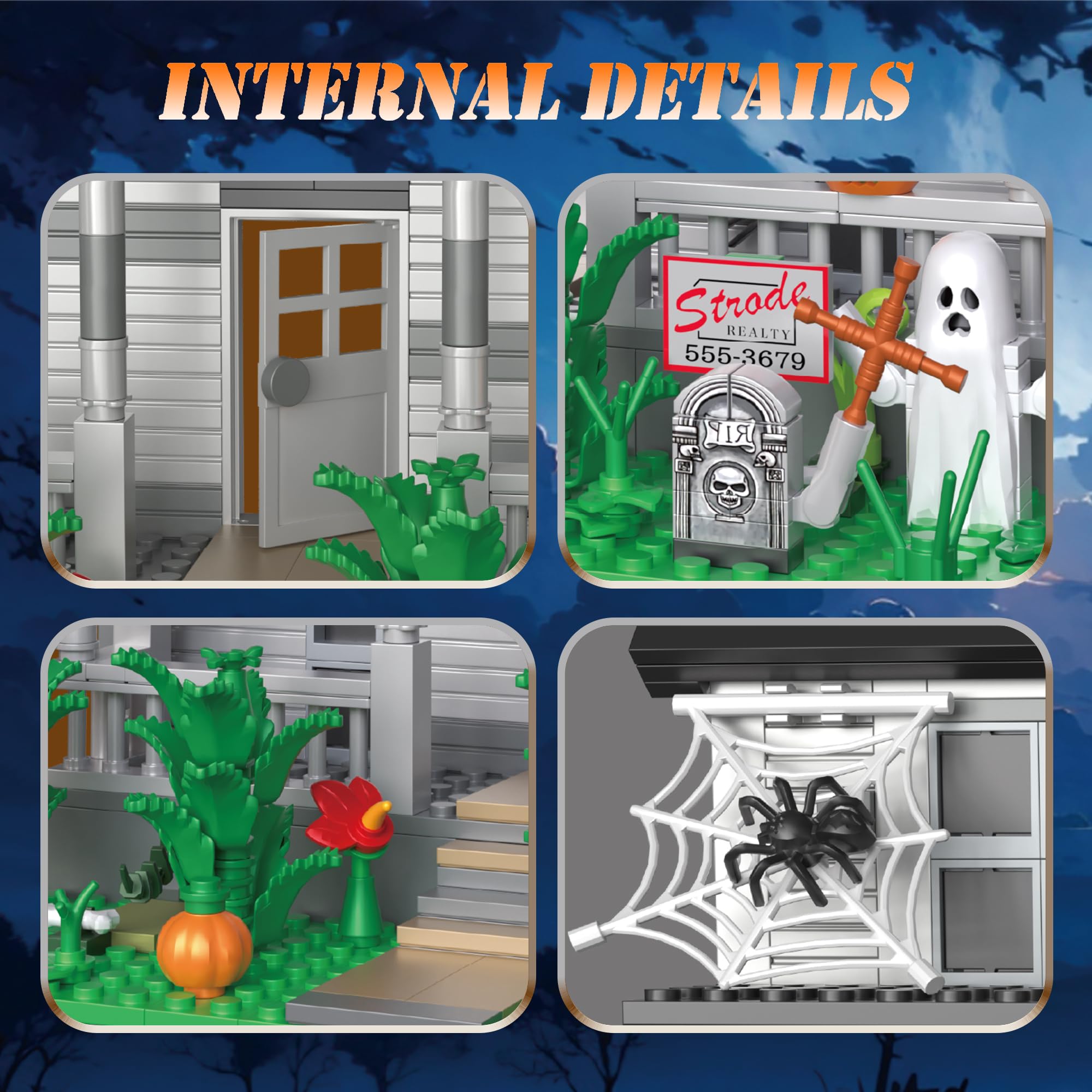 Spaciolo Halloween Movie Building Set: eerie colors highlight spooky charm on any shelf.
