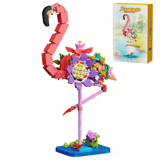 Spaciolo pink flamingo building set assembly for stylish display and play