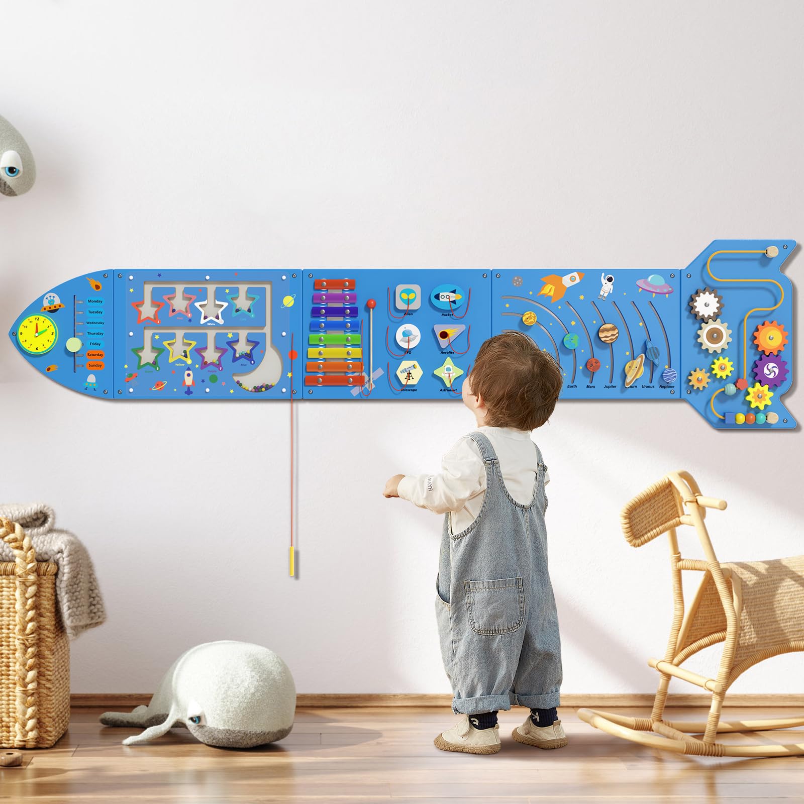 Spacocld Rocket wall panel set with five frames for hands on, screen free exploration