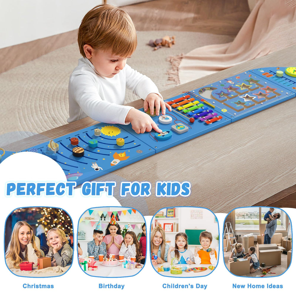 Spacocld Rocket gears panel promotes fine motor skills through turning and twisting
