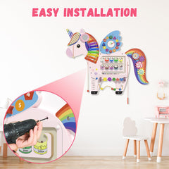Spacocld Unicorn clock-learning panel helps early time concepts.