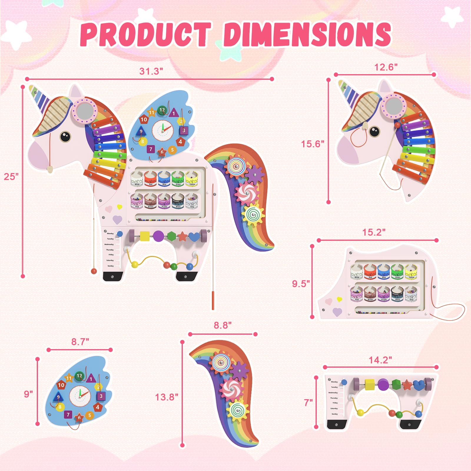 Spacocld Unicorn magnetic maze panel aids color and number recognition.