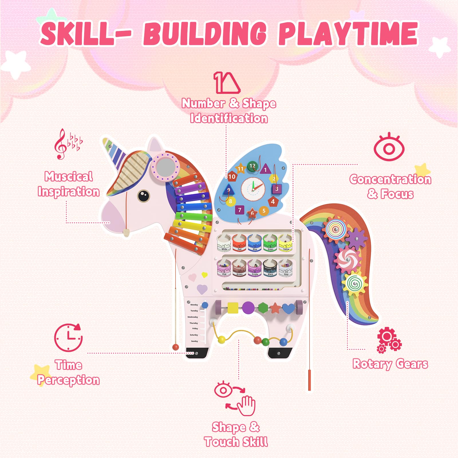 Spacocld Unicorn panel featuring percussion and xylophone for musical exploration.