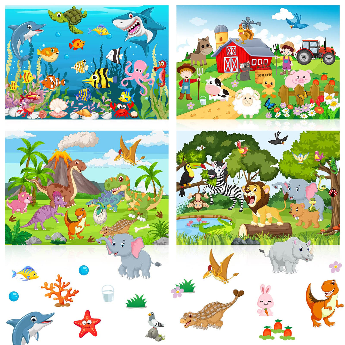 Spakon 32 sheets scene stickers jungle animals for colorful, imaginative play