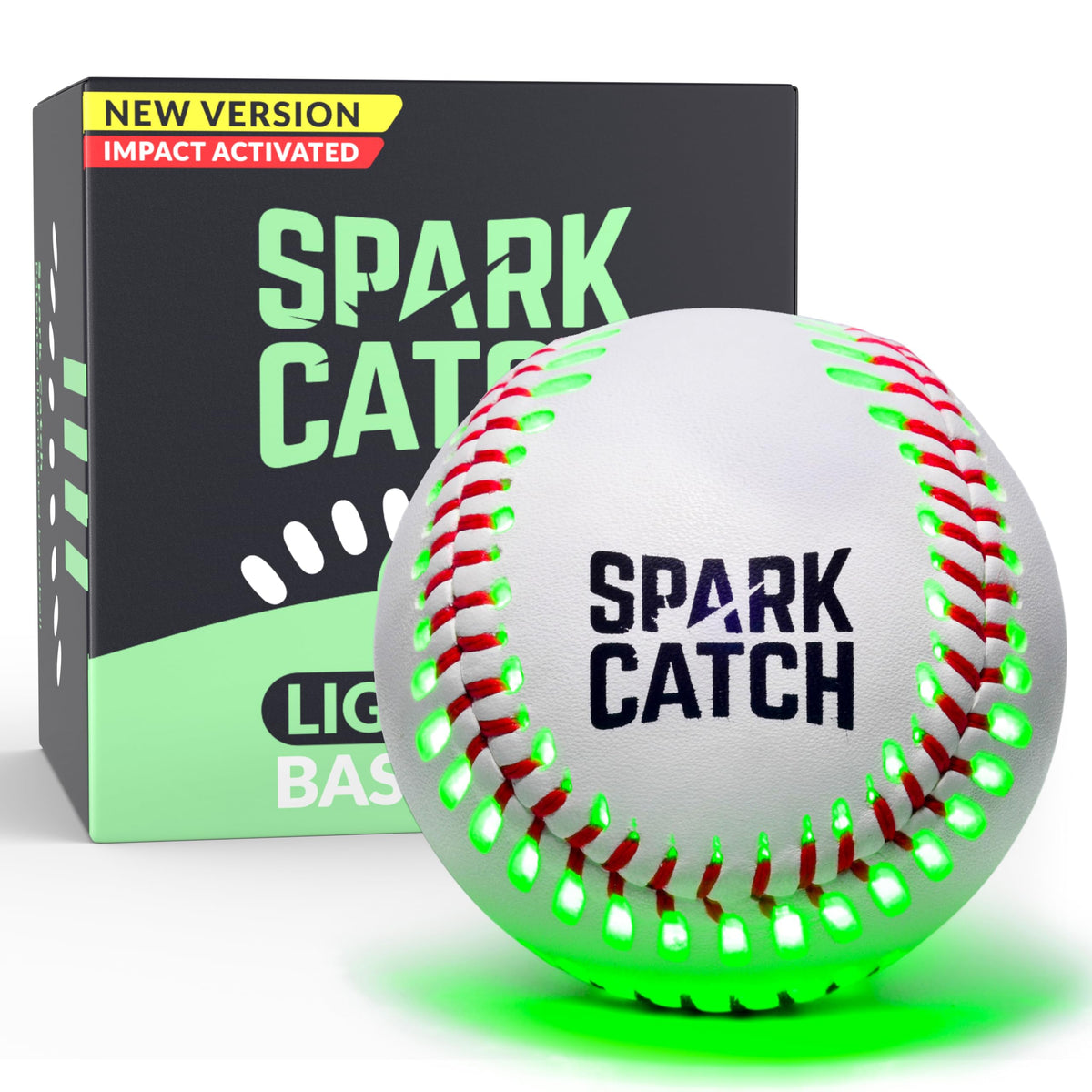 SPARK CATCH light up baseball glowing on impact for night games.