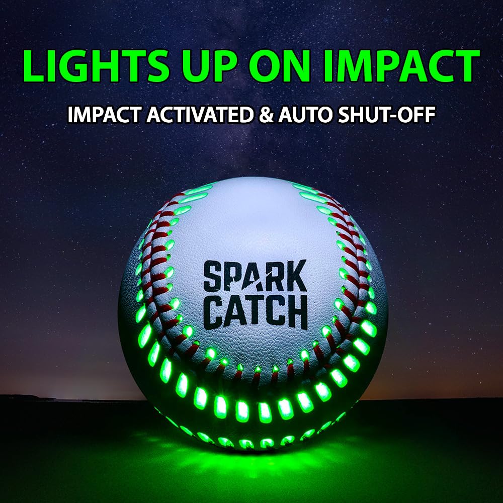 SPARK CATCH night practice with glow-in-the-dark baseball in action.