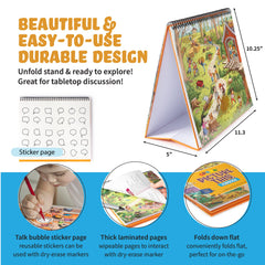 SPARK INNOVATIONS fold-flat busy-book design makes learning on the go easy.