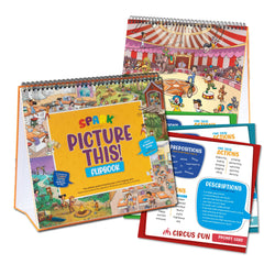 SPARK INNOVATIONS Picture Book and Emotion Cards cover with bright scenes to spark emotional literacy in kids.