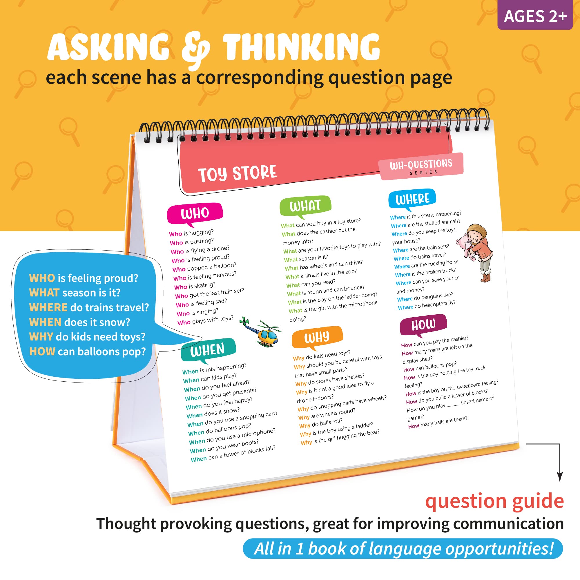 SPARK INNOVATIONS WH-question flipbook pages invite guided storytelling and language practice.