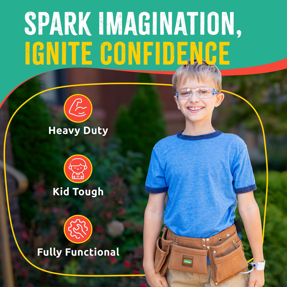 SparkJump safety glasses shown with the belt to promote eye protection during dress-up.