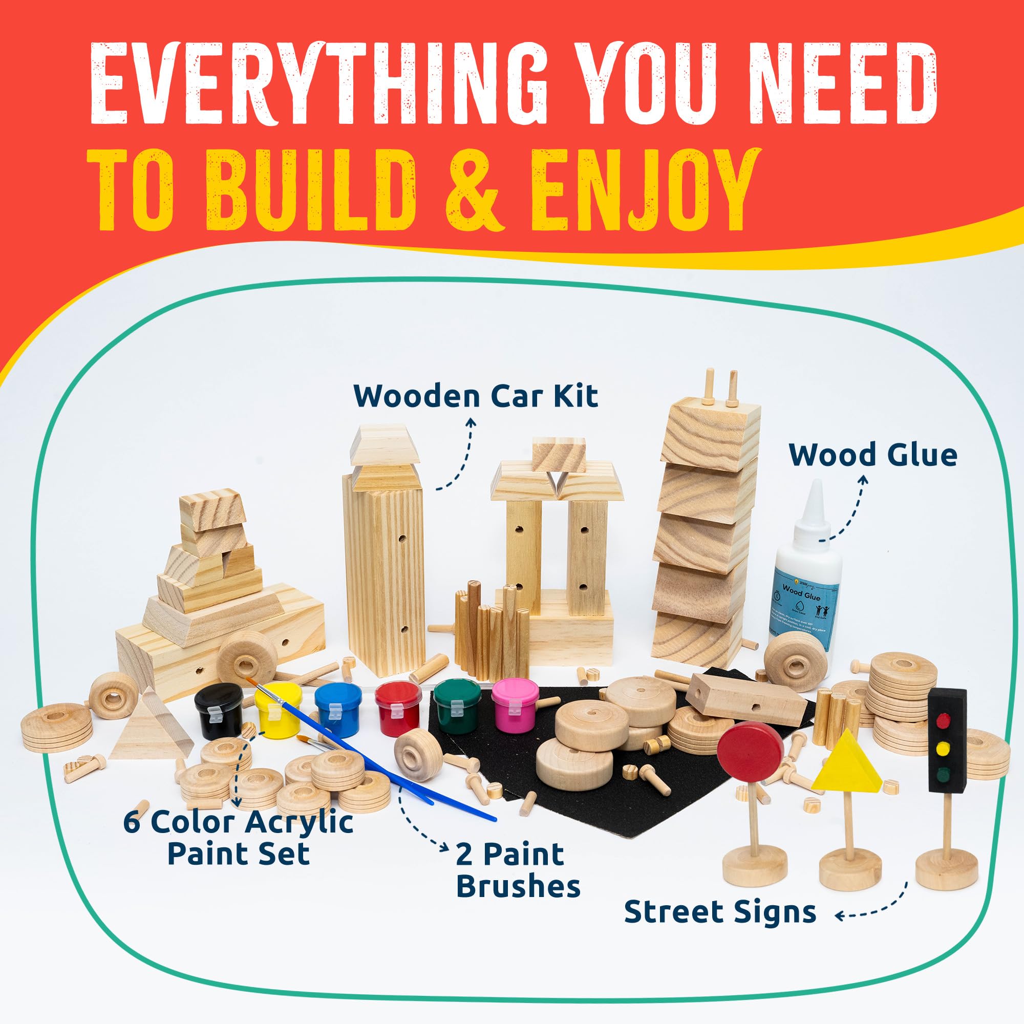 SparkJump wooden cars being assembled, showcasing hands-on construction and problem-solving for kids