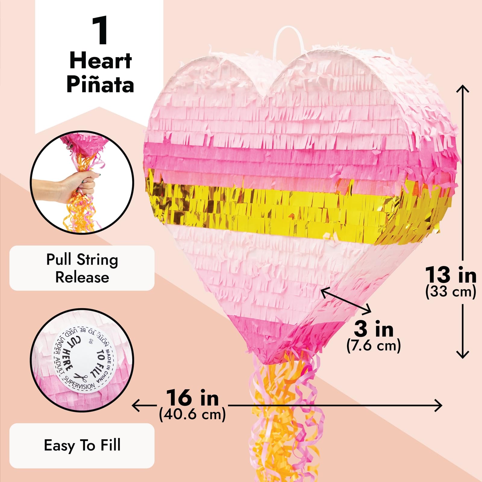 Sparkle and Bash 16 x 13 x 3 inch heart pinata offers ample fill space.