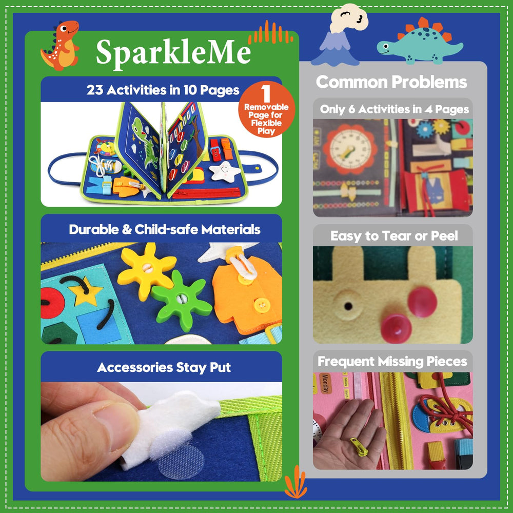 SparkleMe Busy Board clock and counting prompts aid cognitive play.