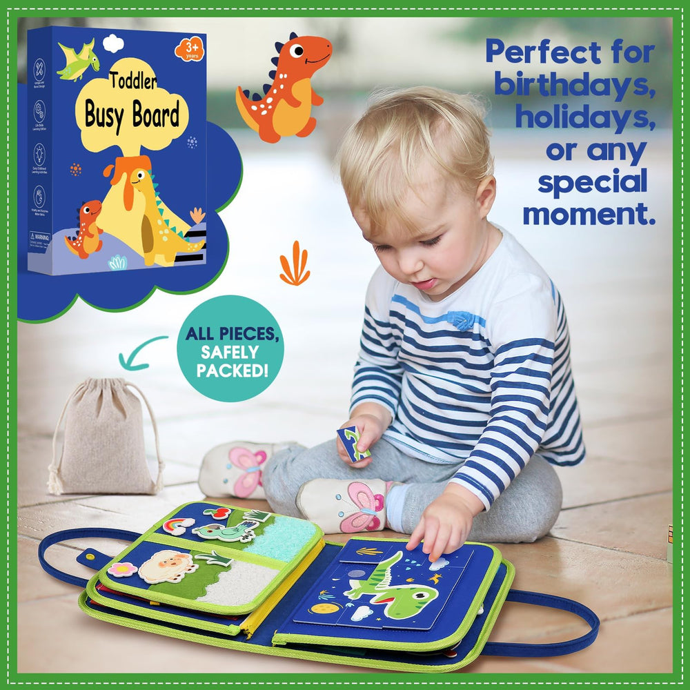 SparkleMe Busy Board open pages reveal colorful activities for imagination.