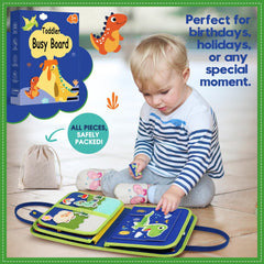 SparkleMe Busy Board open pages reveal colorful activities for imagination.