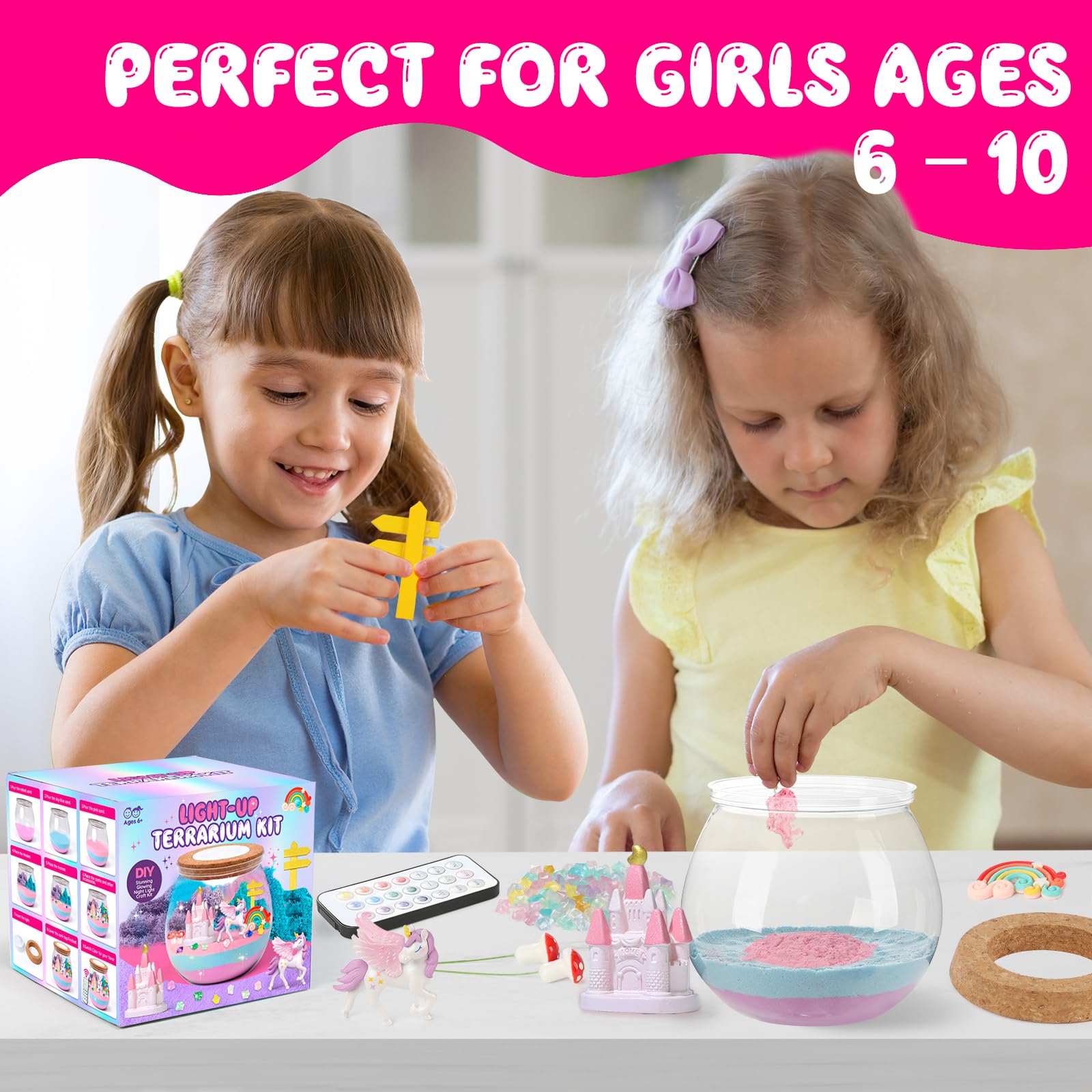 SparkleMe Unicorn Terrarium Kit kids assembling with step-by-step guidance.